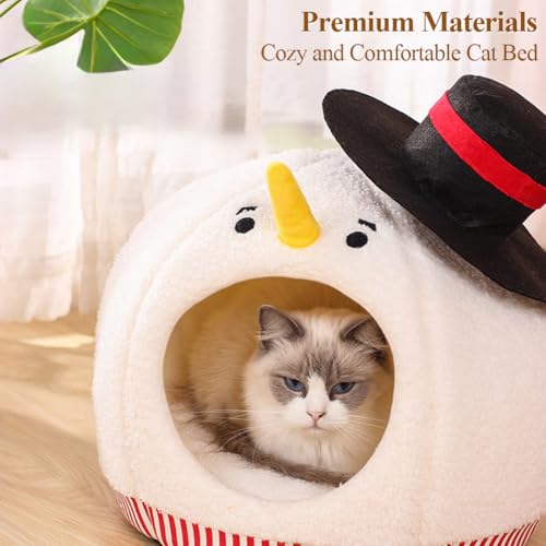 Snowman-Shaped Enclosed Cat Bed Cave with Washable Mat W855665