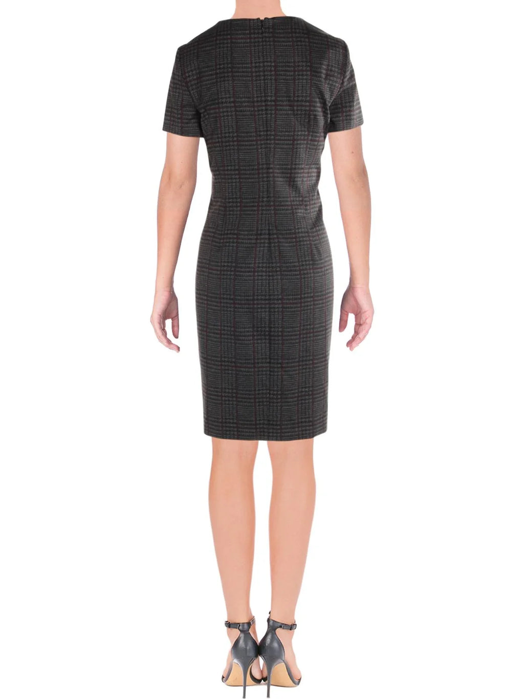 Gray Plaid Short Sleeve Sheath Dress X185628