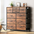 Brown 10 Drawer Fabric Dresser with Side Pockets and Hooks R660