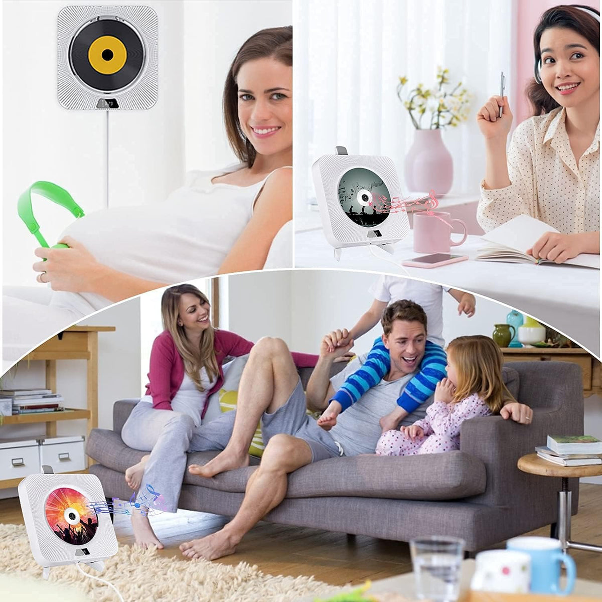 Portable CD Player with Bluetooth, FM Radio, Built-in Speakers, USB Port, AUX Input, LCD Display, Pack of 2 J465959