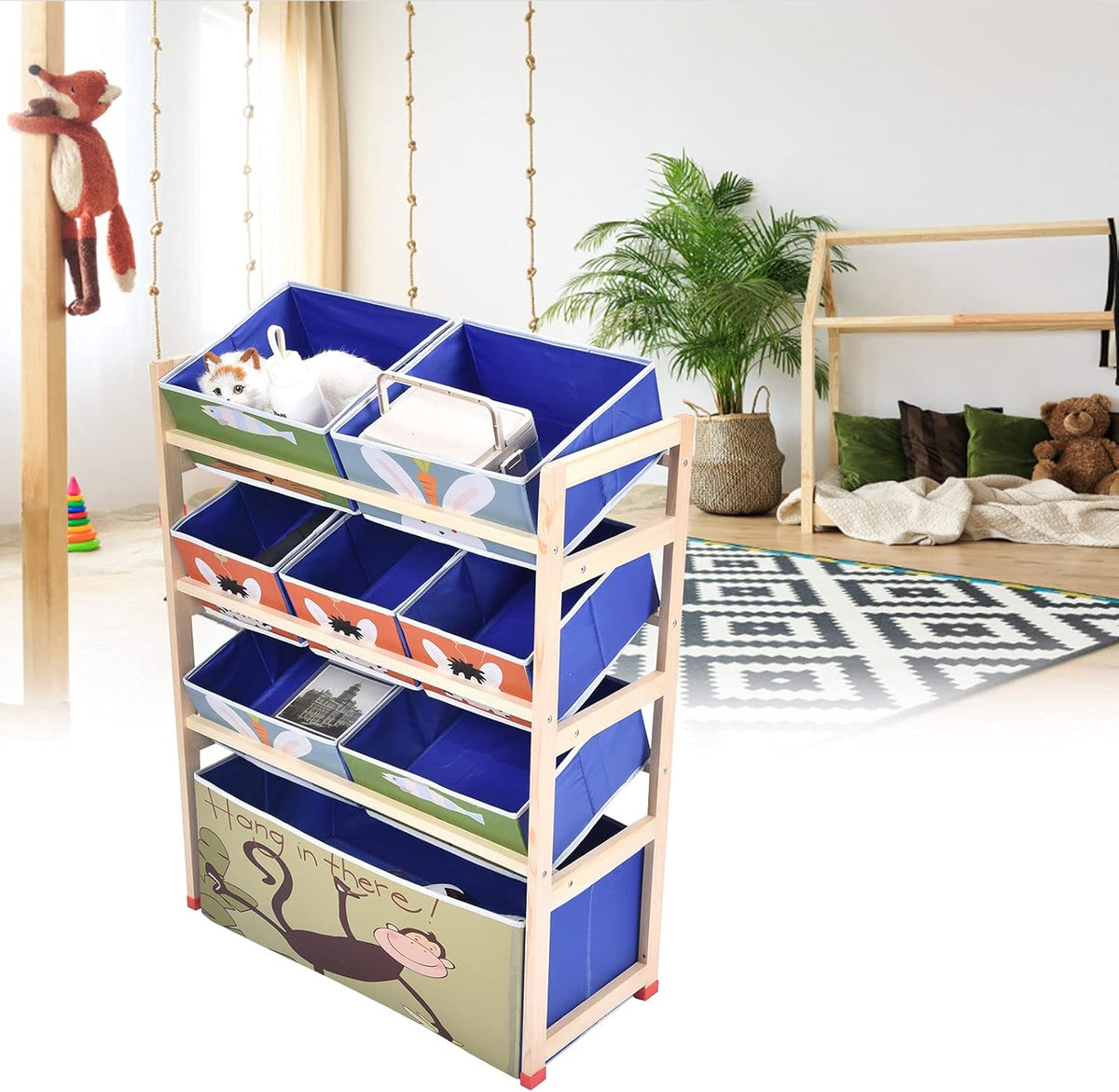 Toy Storage Cabinet with 8 Removable Fabric Bins B47351