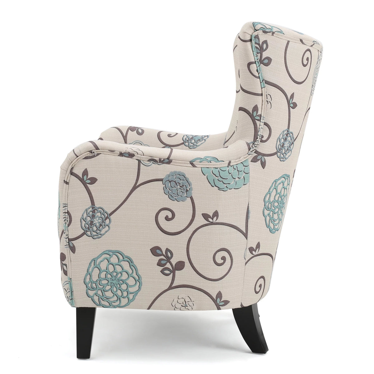 White and Blue Floral Fabric Club Chair U35916