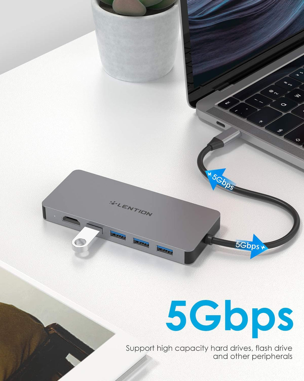 USB C Dual HDMI Hub with 4X USB 3.0, 2X 4K HDMI and 100W Type C Charging Adapter, Space Gray, Pack of 2 I856133