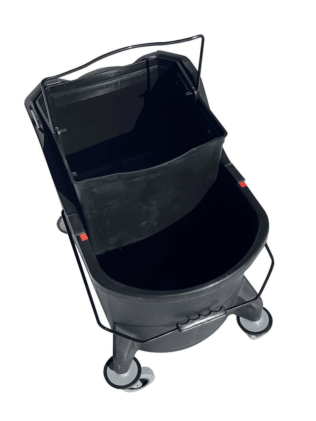 Commercial-Grade Mop Bucket with Separator & Dirty Water Pail, Metal Casters, Side-Press Wringer, Black K46963
