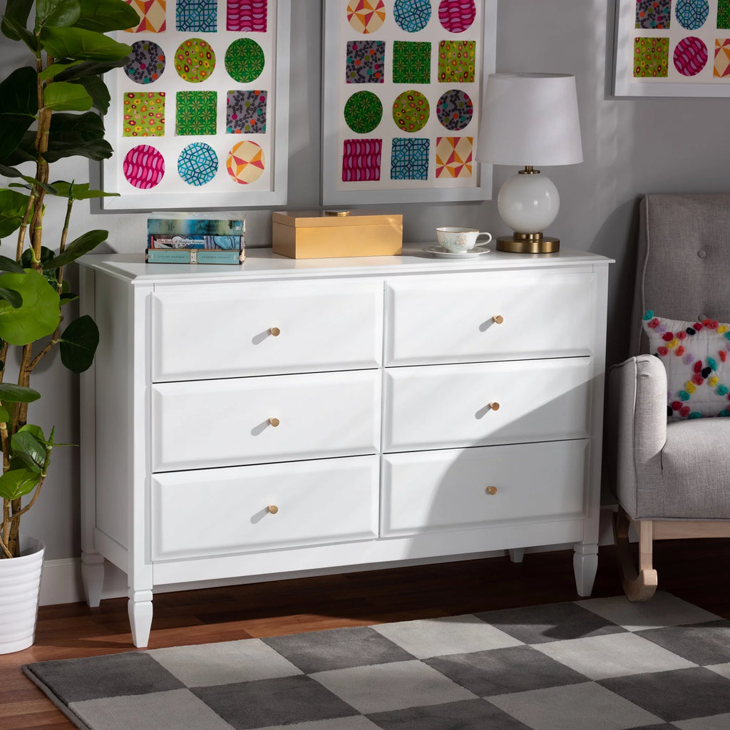 White Wood 6-Drawer Dresser K6866