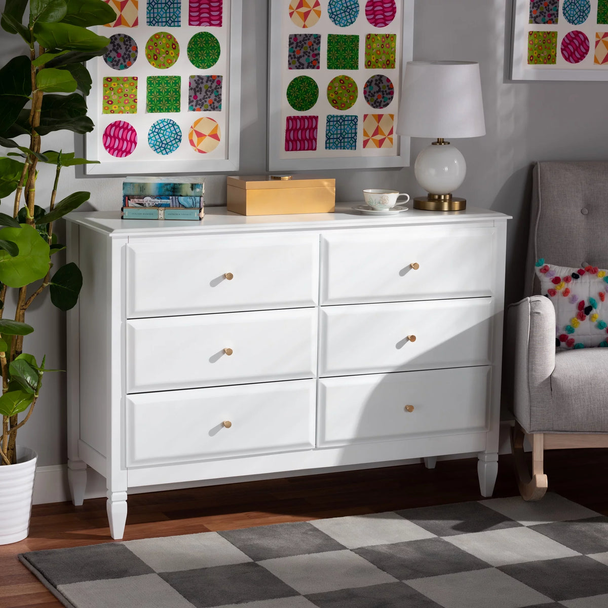 White Wood 6-Drawer Dresser K6866