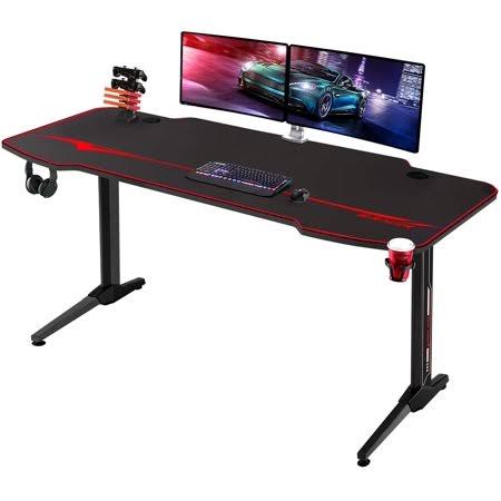 55 inch Carbon Fiber Gaming Desk with Cup Holder & Headphone Hook V9325