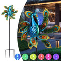 Solar Wind Spinner Outdoor Metal Kinetic Wind Spinner with LED Lighting Glass Ball Peacock Wind Spinner with Stake P203