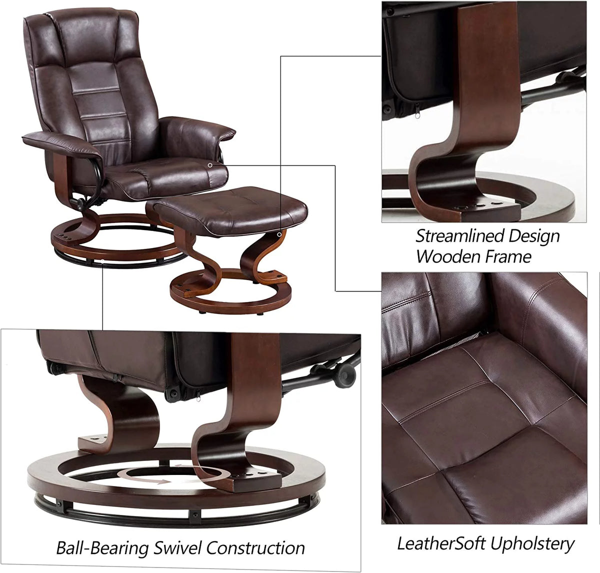 Cream White Faux Leather Swiveling Recliner Chair with Ottoman G3500