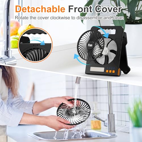 Solar Powered 4000mAh Portable Table Fan with LED Lantern P3816