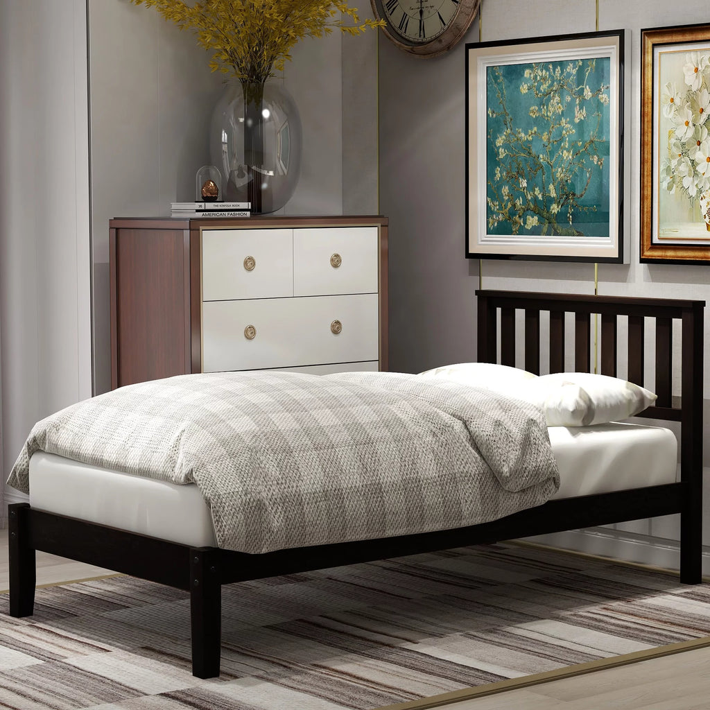 Espresso Twin Wood Platform Bed with Headboard A185730