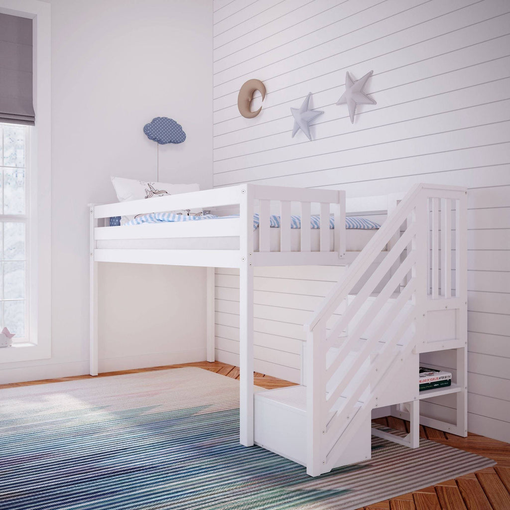 Twin-size Low Loft with Stairs - White G813979