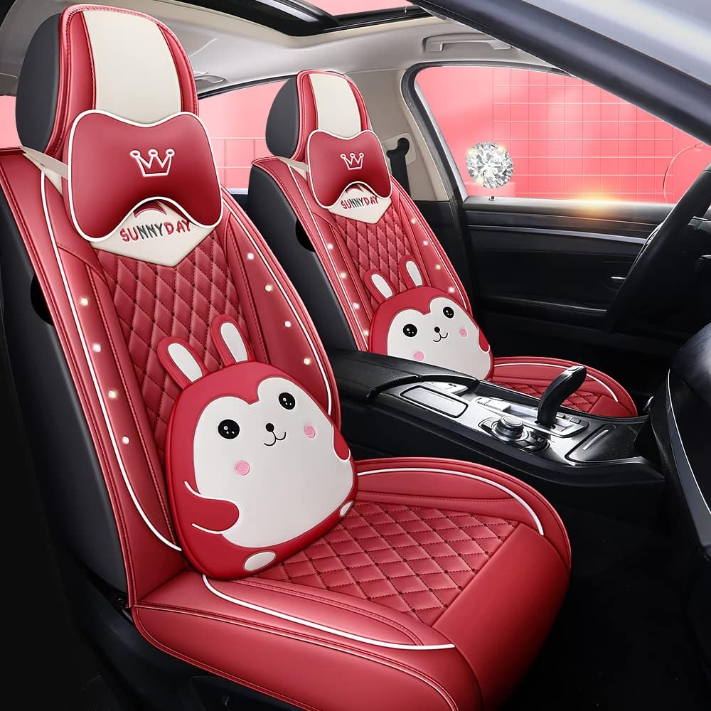 Pink PU Leather Car Seat Covers Full Set I447