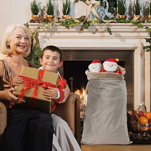 Reusable Drawstring Plush Christmas Gift Bag K621336