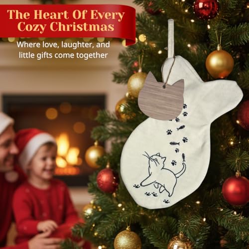 Cat Christmas Stocking with Paw Print Design F15638