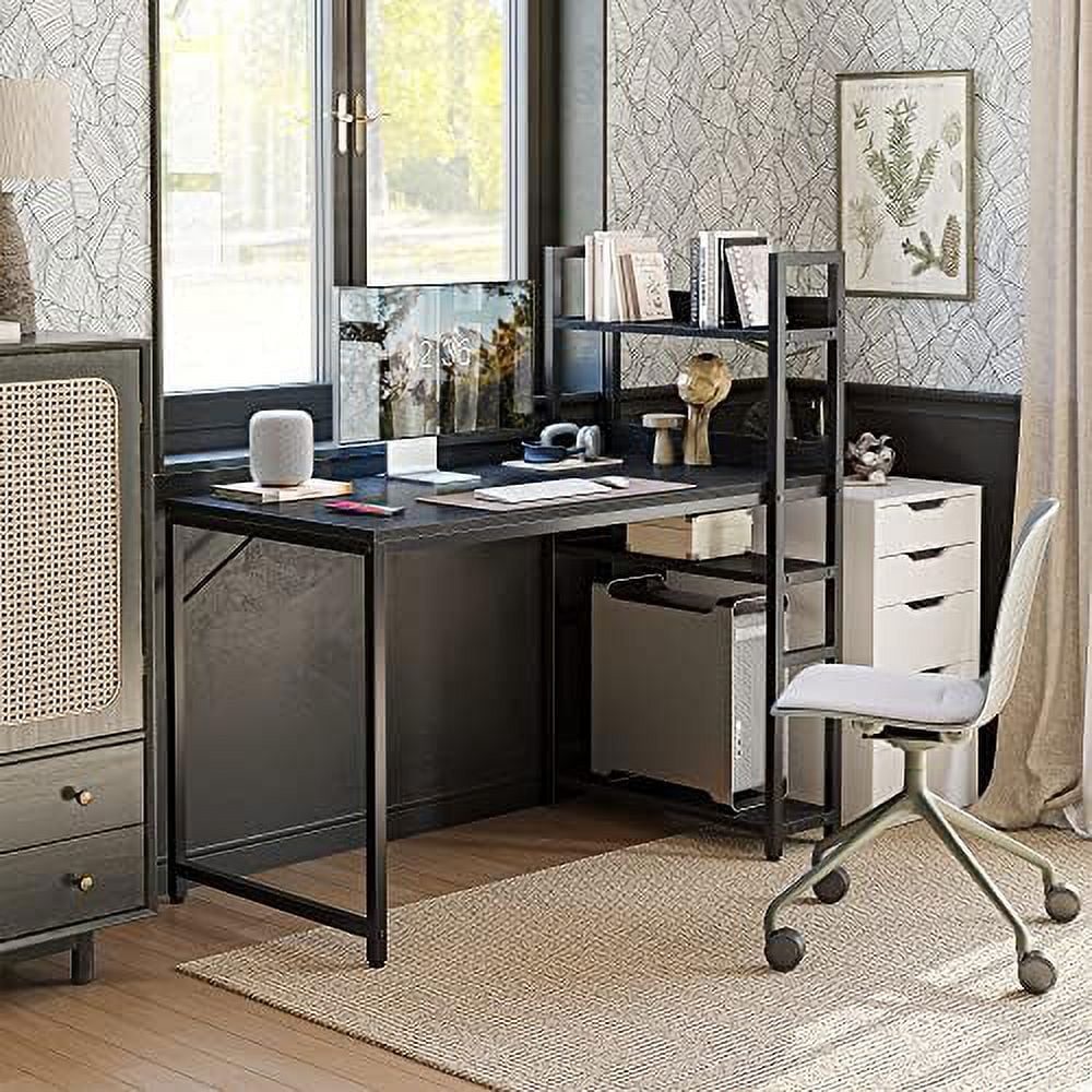 55 inch Black Computer Desk with Shelves M278