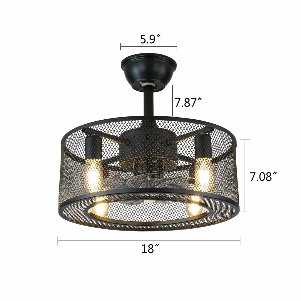 Caged Ceiling Fan Light with Remote J485863