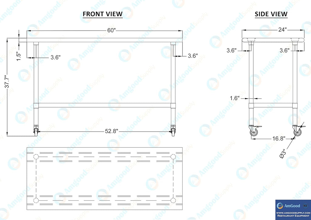 24 x 60 Stainless Steel Work Table with Casters R5483