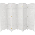 White 7 ft. Tall 6 Panels Faux Rattan Fiber Diamond Weave Privacy Screen Room Divider P3363