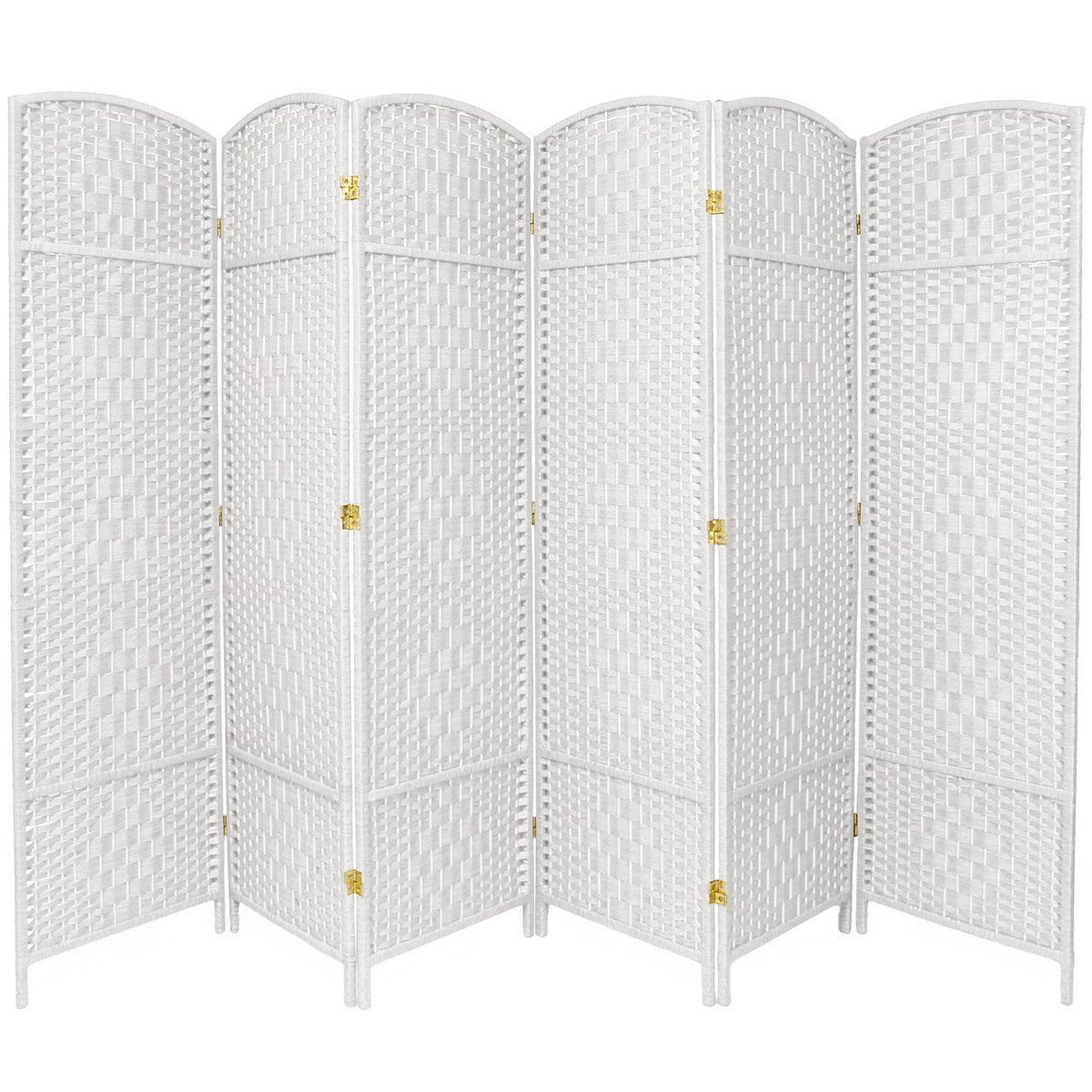 White 7 ft. Tall 6 Panels Faux Rattan Fiber Diamond Weave Privacy Screen Room Divider P3363
