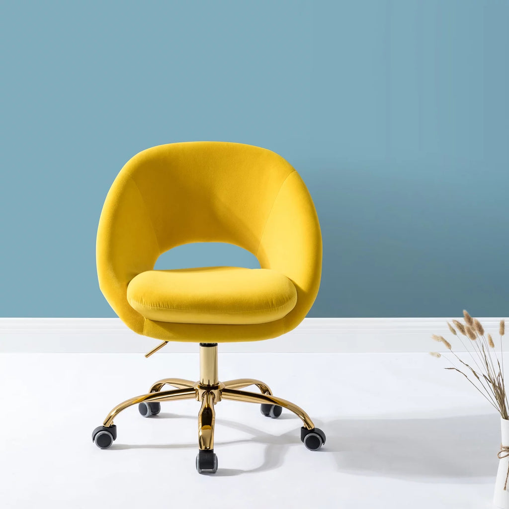 Yellow Velvet Adjustable Swivel Home Office Chair B3716