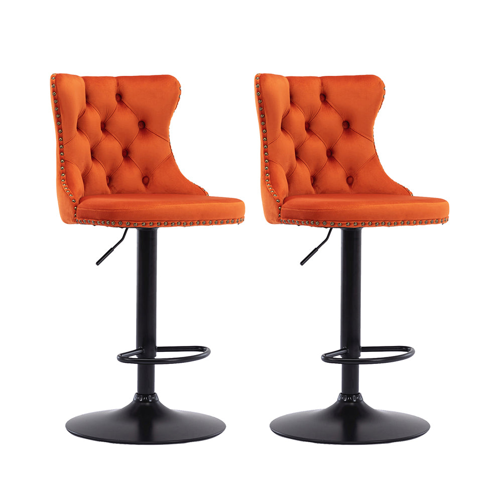 Velvet Swivel Bar Stools Set of 2 with Nailheads Trim B994