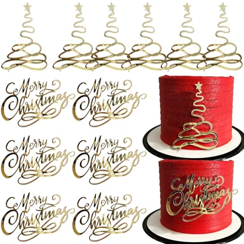 12 Pcs Acrylic Gold Mirror Christmas Cake Toppers J116