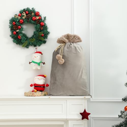 Reusable Drawstring Plush Christmas Gift Bag K621336