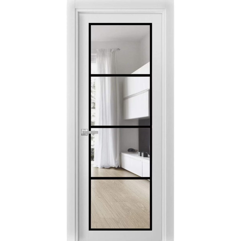 White Silk Clear Glass Single French Door Q64181