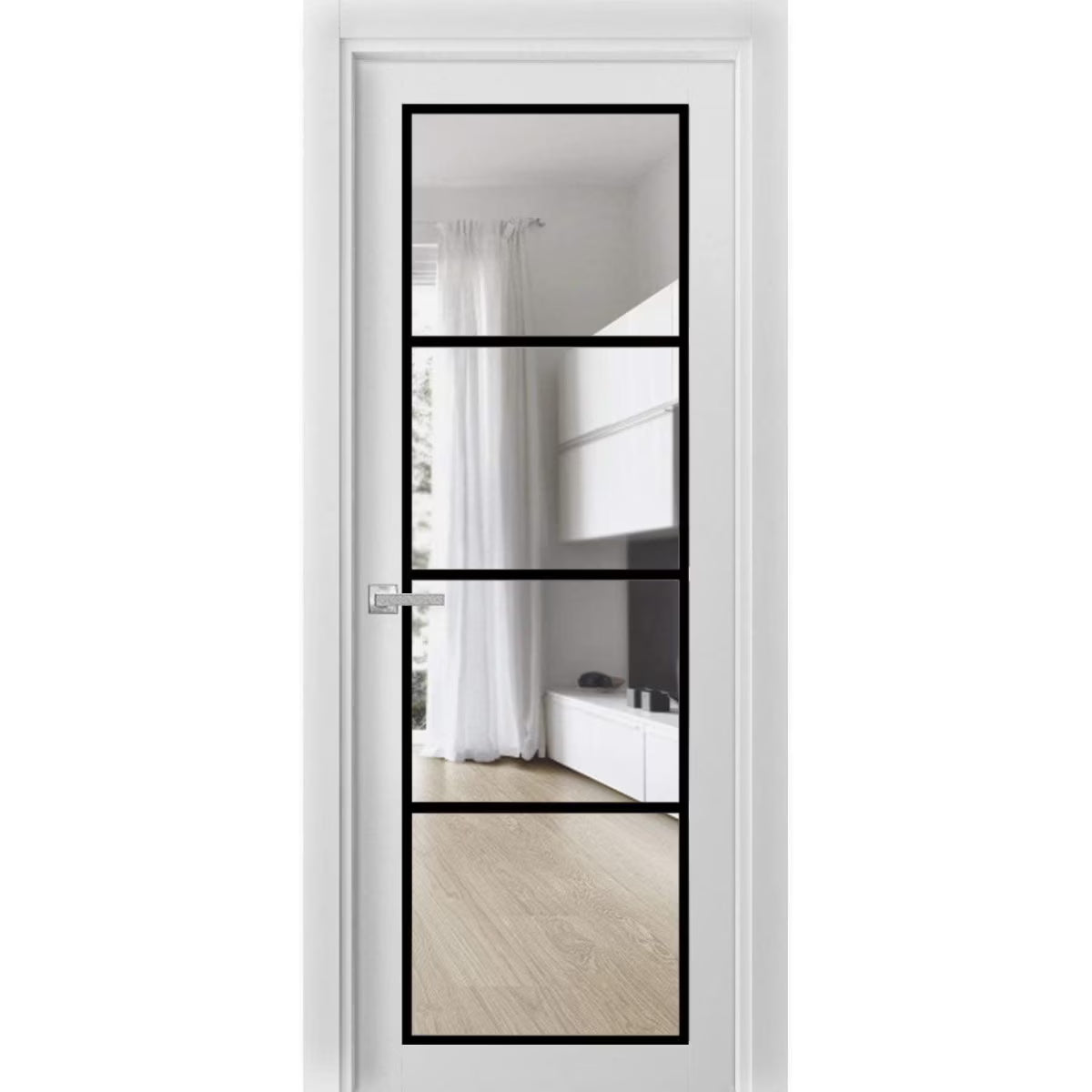 White Silk Clear Glass Single French Door Q64181