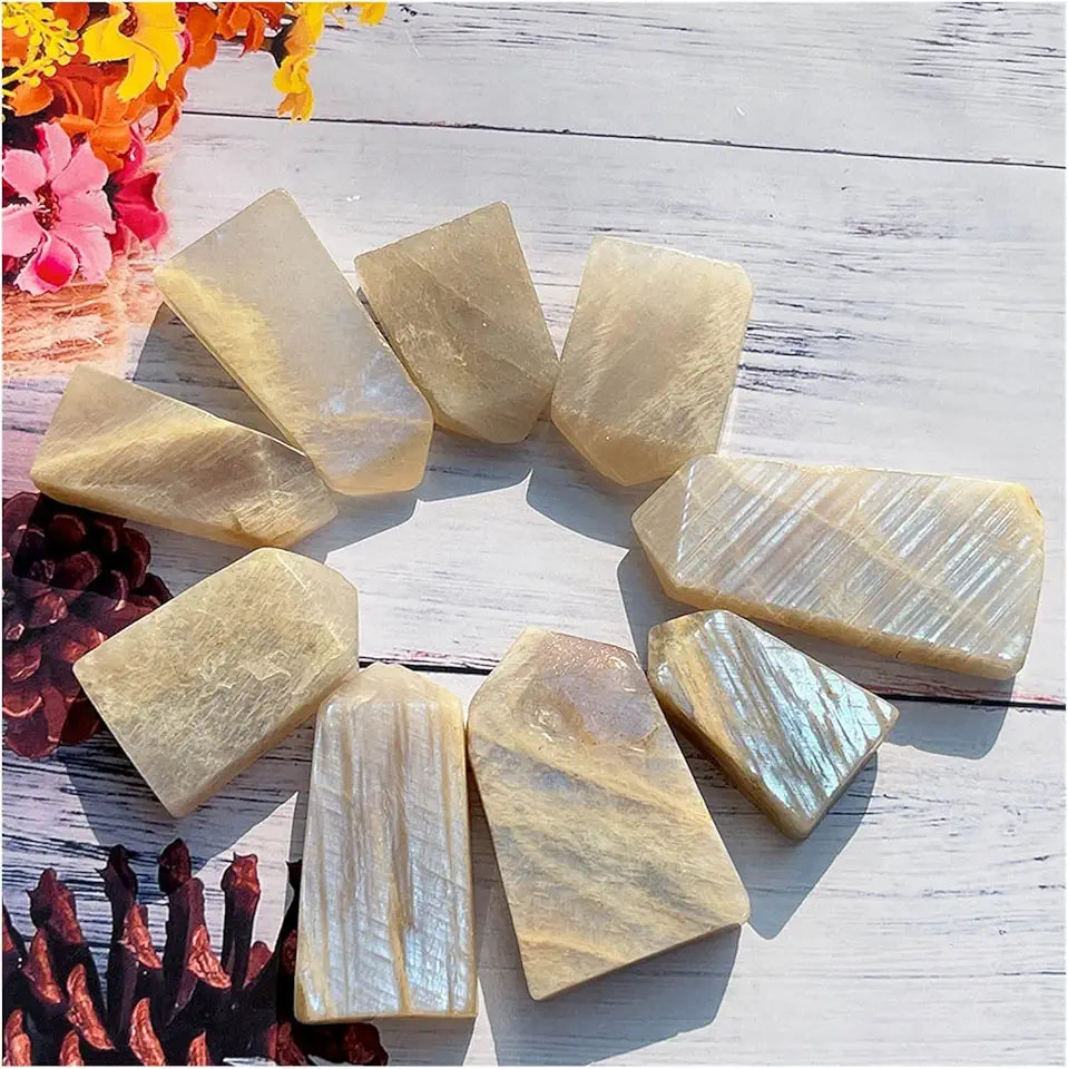 Natural Crystal Point Moonstone Quartz Wand Blue Gemstone Slice Column Tower W139278