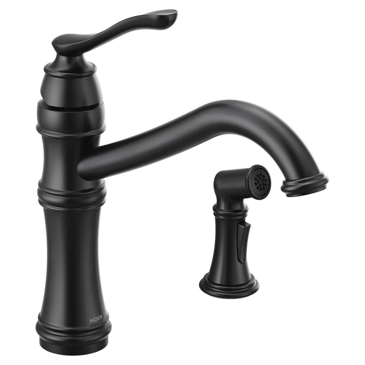 Matte Black High-Arc Single Handle Kitchen Faucet with Side W835