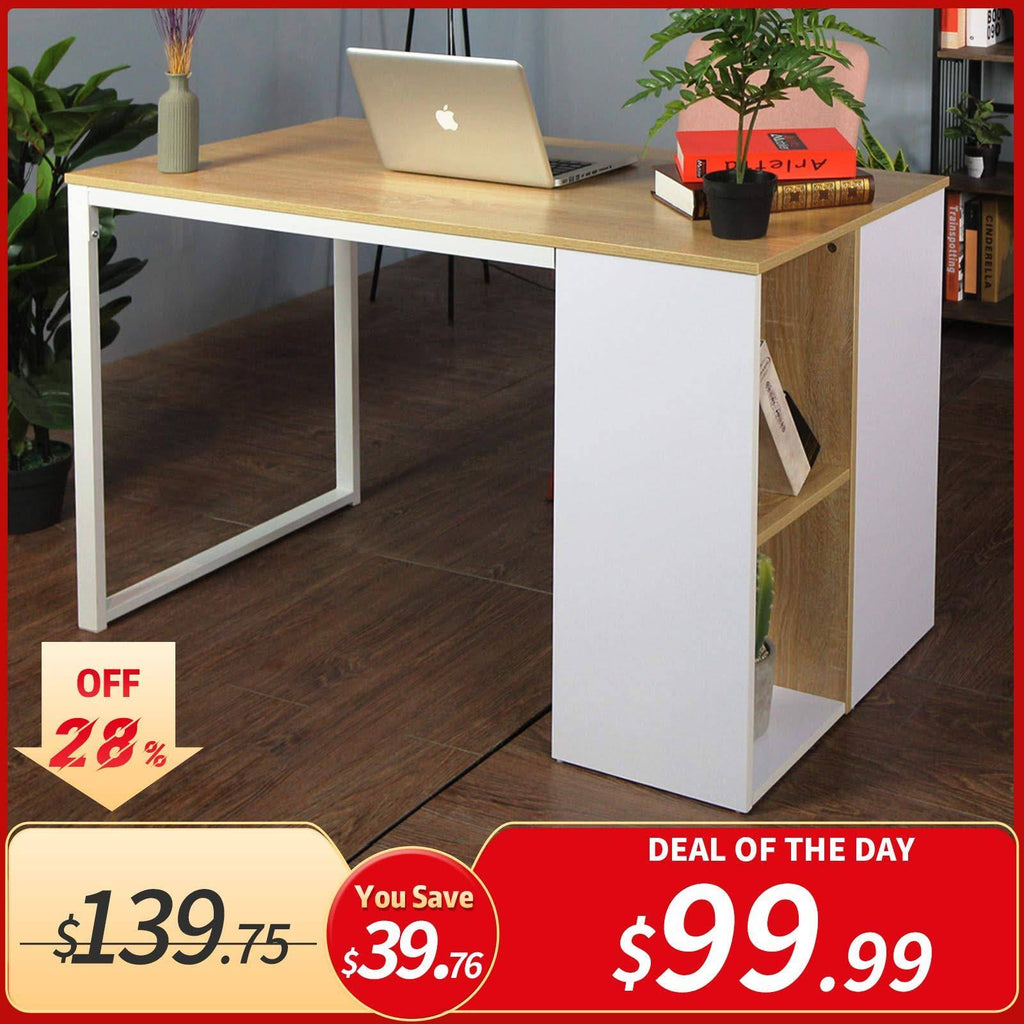Wood Computer Desk with 5 Side Shelves L384