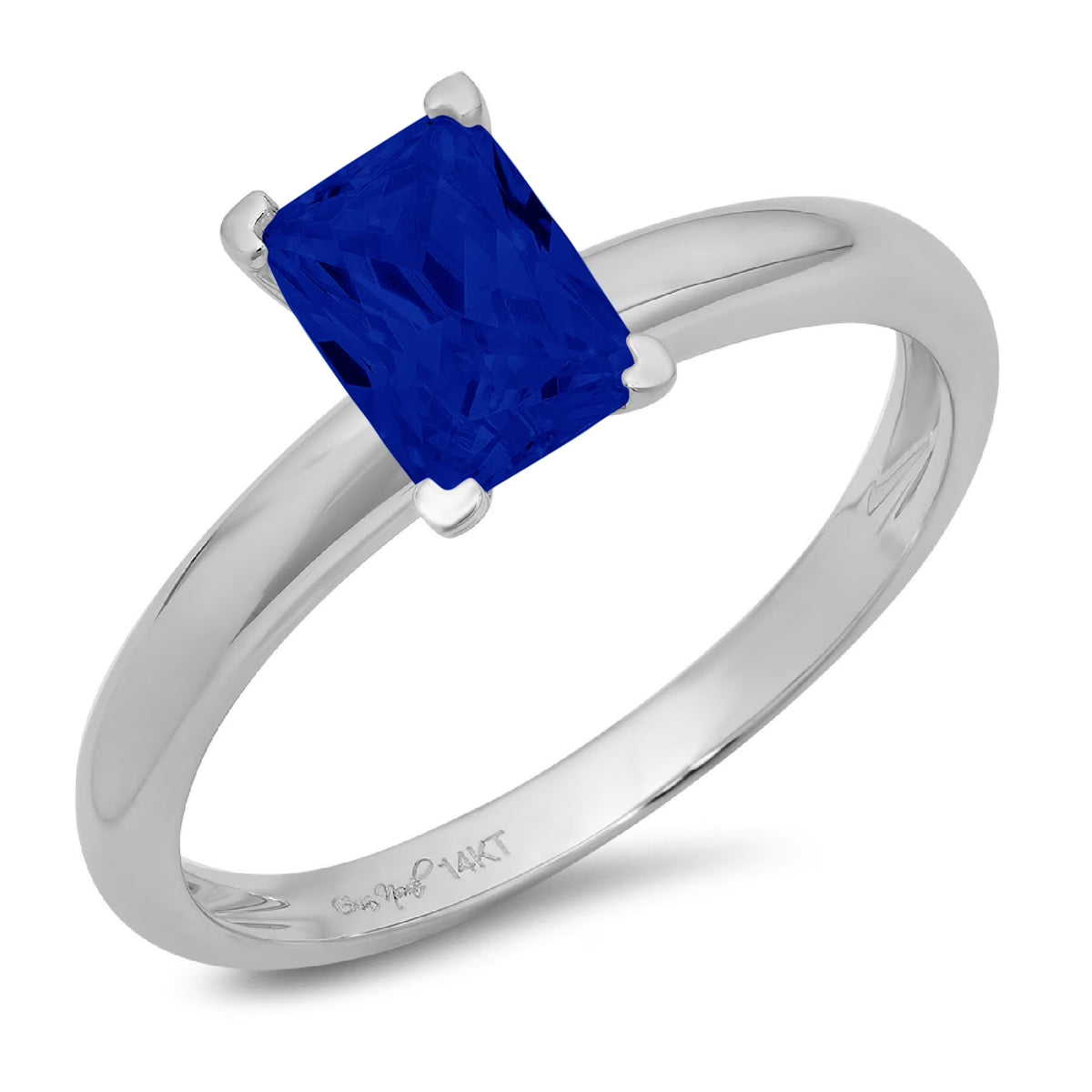 Emerald Cut Simulated Blue Sapphire 18k White Gold Ring Size 10.5 J67331