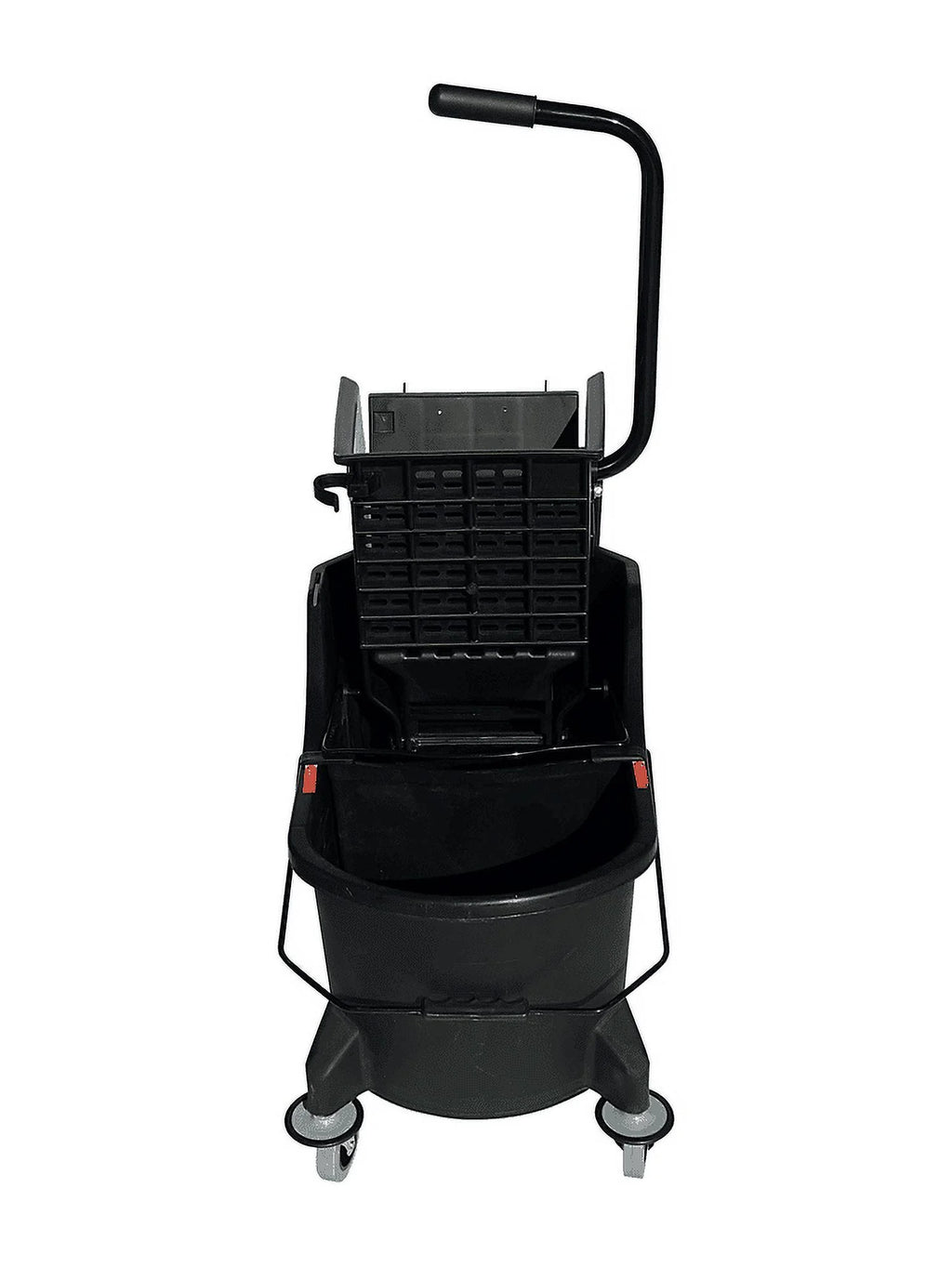 Commercial-Grade Mop Bucket with Separator & Dirty Water Pail, Metal Casters, Side-Press Wringer, Black K46963