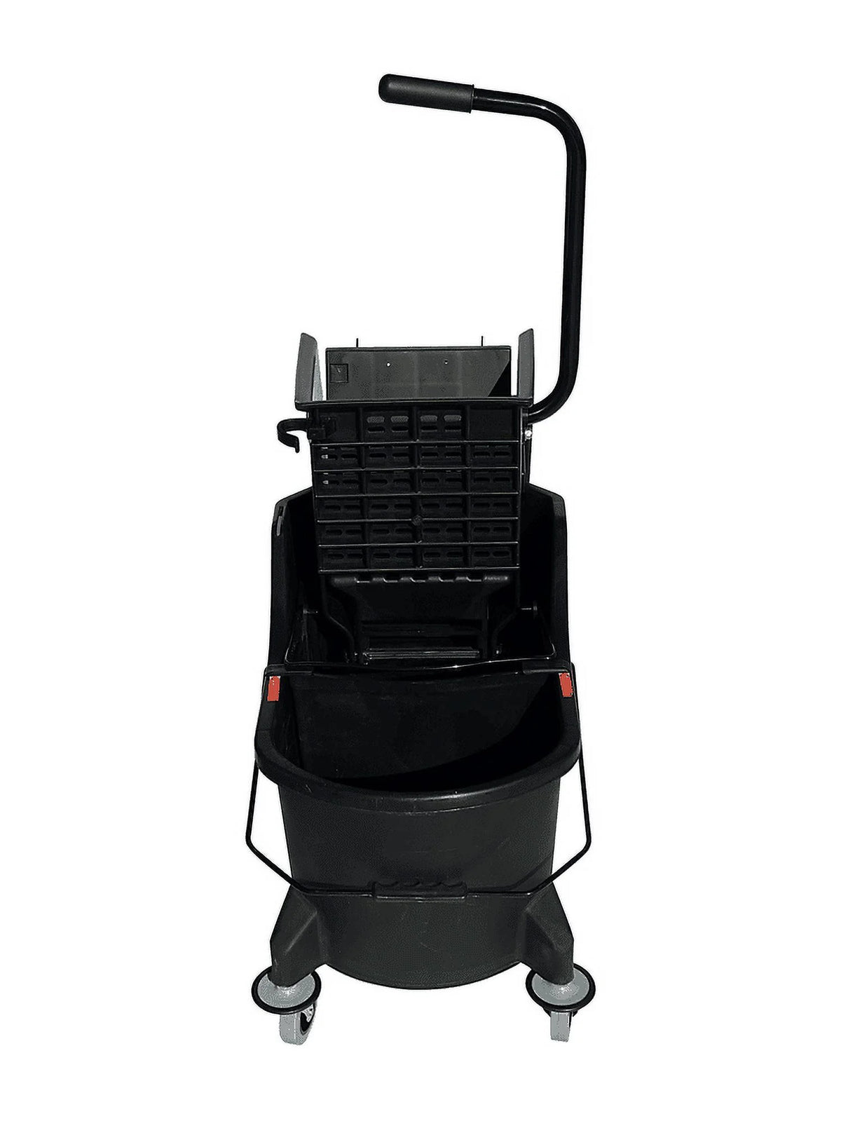 Commercial-Grade Mop Bucket with Separator & Dirty Water Pail, Metal Casters, Side-Press Wringer, Black K46963