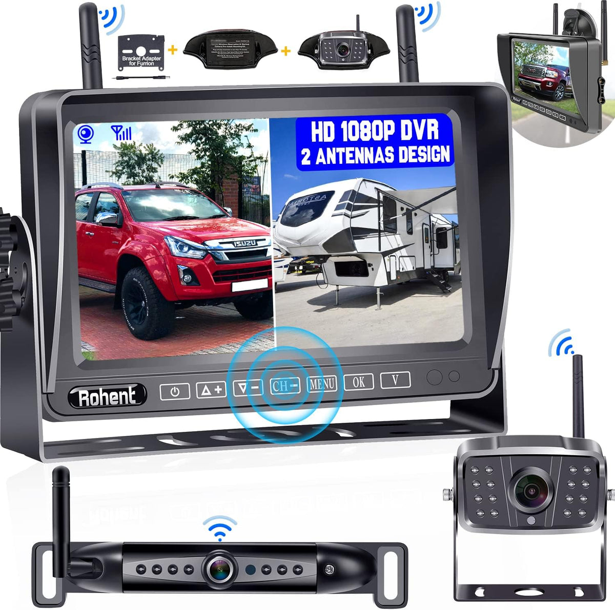 Wireless Backup Camera System with 7 Inch Monitor and 2 Cameras Z1665