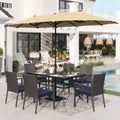 8 Pieces Outdoor Patio Dining Set with Navy Umbrella N49666