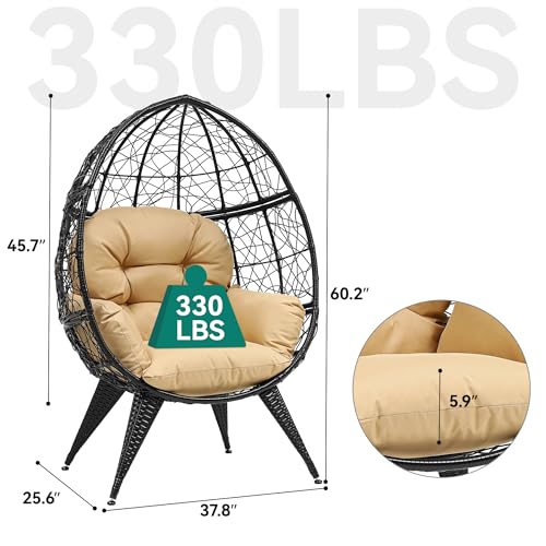 Oversized Grey Wicker Egg Chair with Stand and Cushion X149621