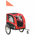 Red Black Folding Dog Bike Trailer with Mesh Windows and Safety Flag J33839
