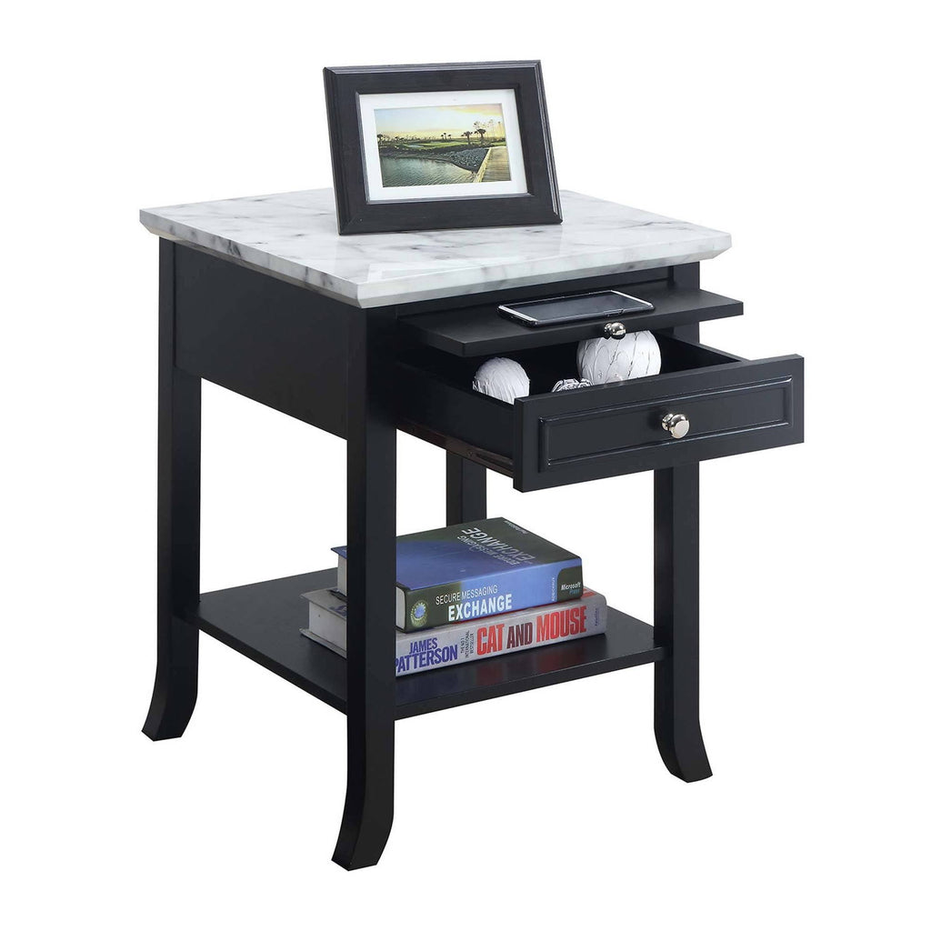 White Faux Marble End Table with Drawer K2899