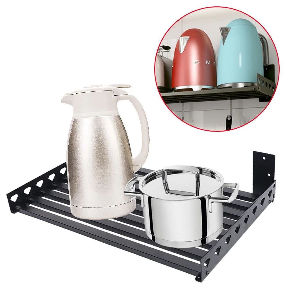 Microwave Oven Wall Mount Shelf Storage Rack with 4 Hooks B9538