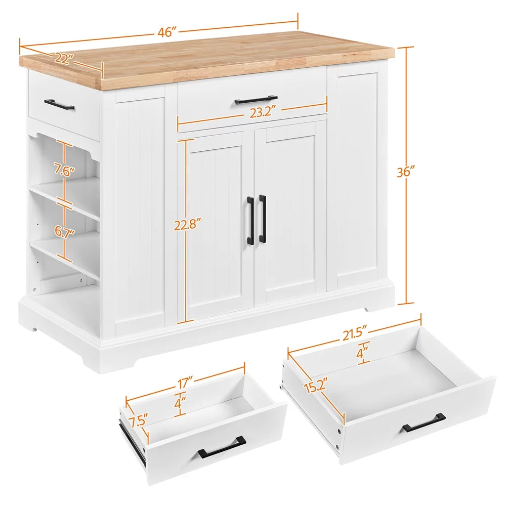 White Wooden Rolling Kitchen Island with Drawer J225549