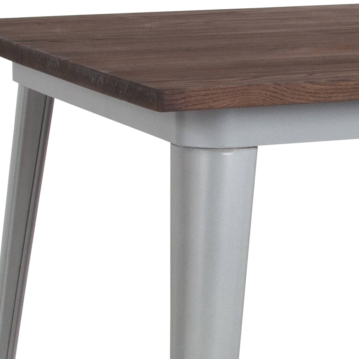 31.5x22 Square Silver Metal Table with Walnut Wood Top M1197