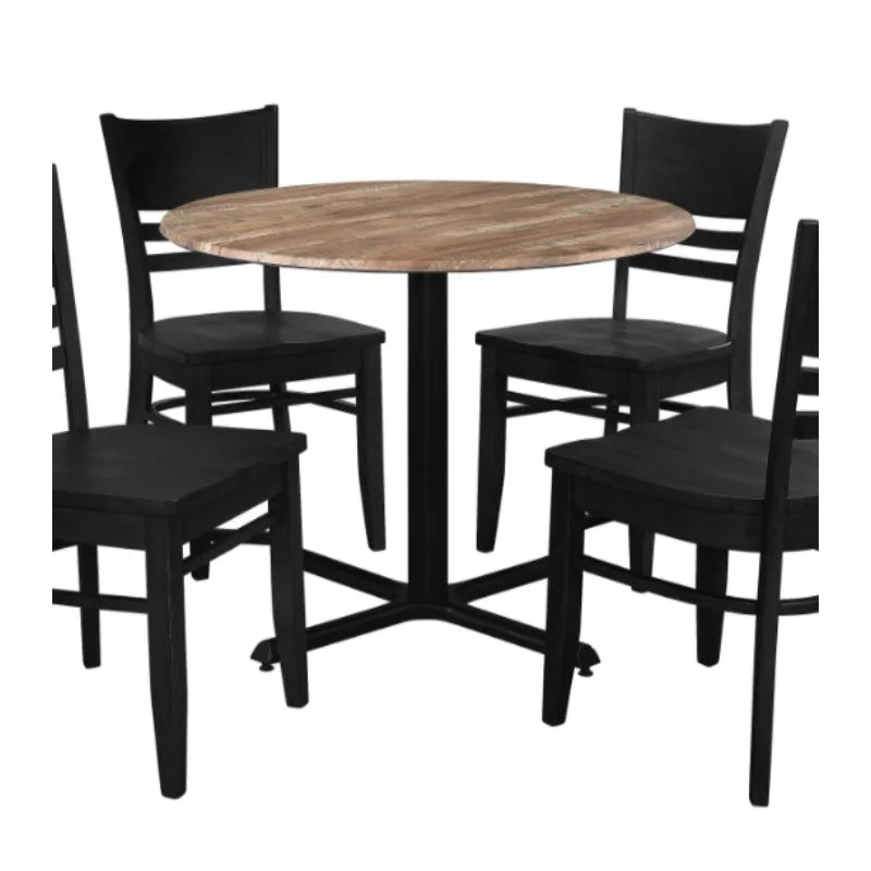 Rustic Oak Bistro Table with 4 Black Ladder Back Chairs X5037