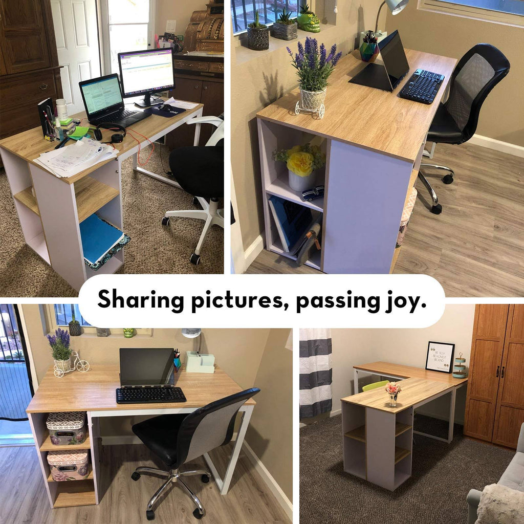 Wood Computer Desk with 5 Side Shelves L384