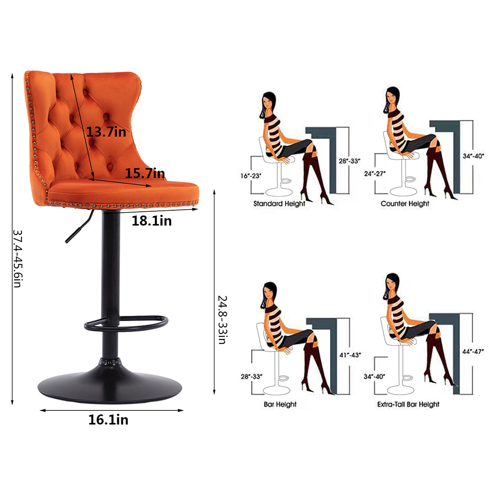 Velvet Swivel Bar Stools Set of 2 with Nailheads Trim B994