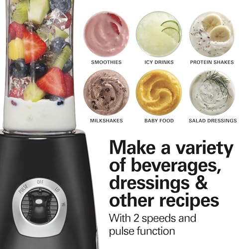 Portable Blender with 20 Oz Travel Jar, 600 Watt Motor and Stainless Steel Blades, Black Q25440
