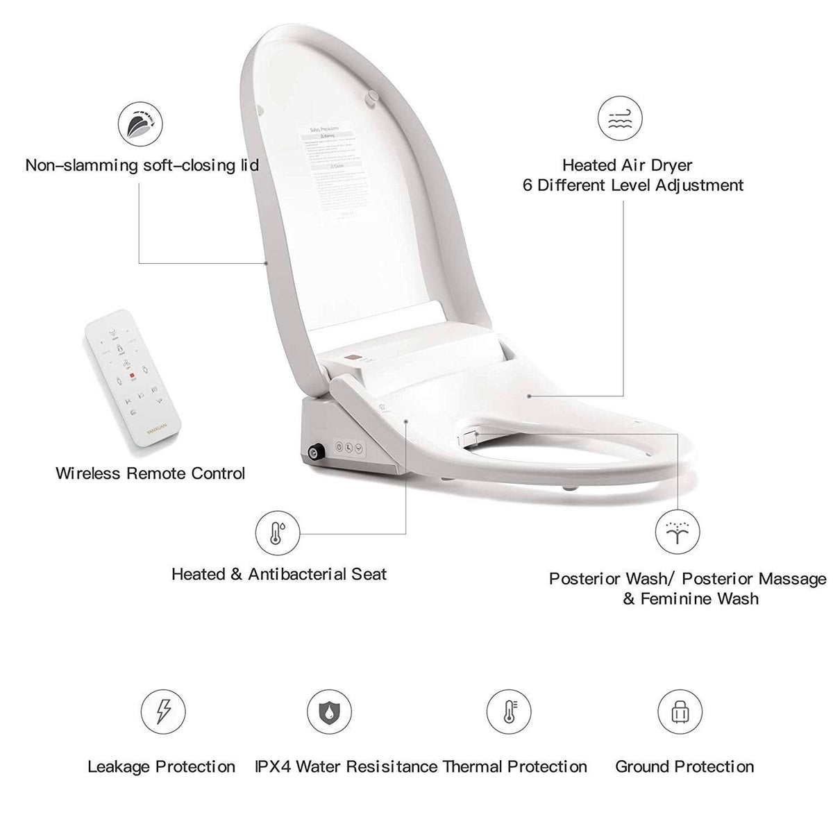 Heated Bidet Toilet Seat with Self Cleaning Stainless Nozzle Y4073