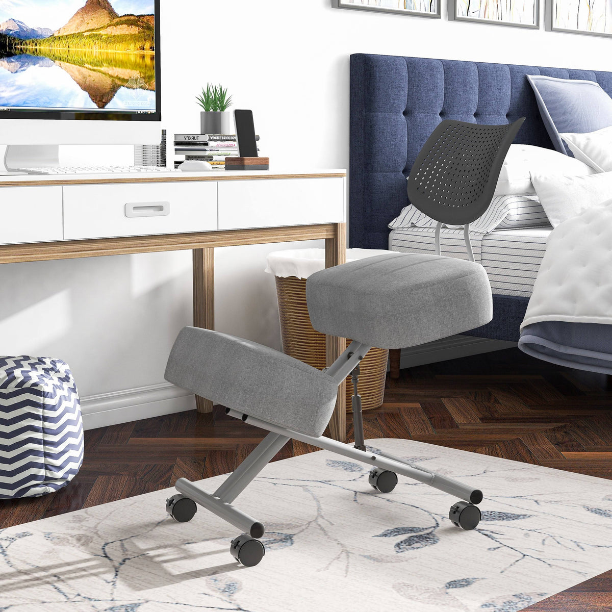 Black Height Adjustable Kneeling Chair with Back Support L9253